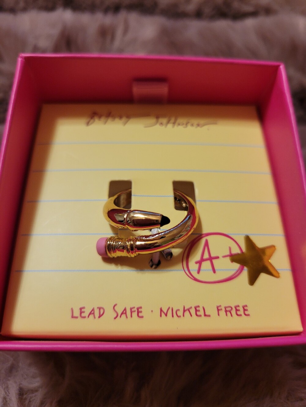 Gold Pencil Wrap Ring Pink Eraser Accent